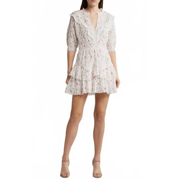 NEW LOVESHACKFANCY clovis mini dress in carmine roses